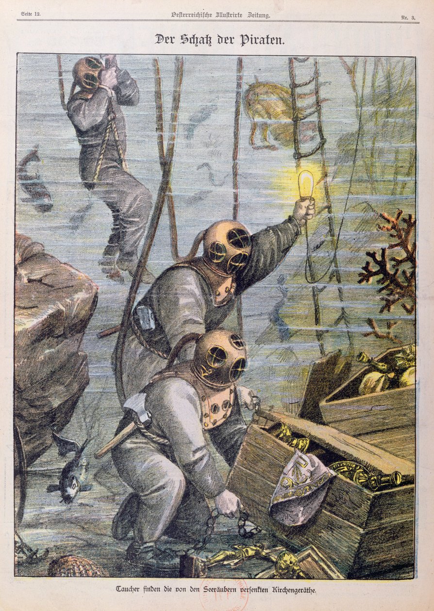 Sukeltajat löytävät merirosvojen kirkoista ryöstämään aarteen, 1897 tekijältä Austrian School