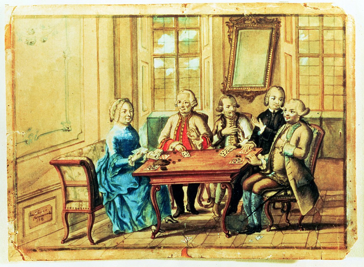 Itävallan keisarinna Maria Teresa pelasi korttia marsalkka Karoly Batthyanyn (1698-1772), Nadaskin ja marsalkka Leopold Josephin, kreivi von Daunin (1705-66), 1751 kanssa. tekijältä Austrian School