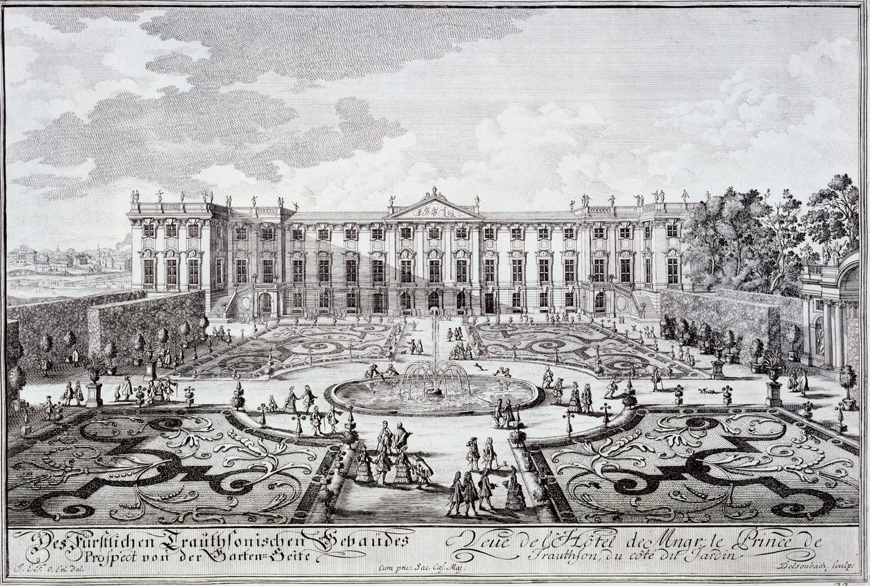 Trauthsonin prinssin palatsin puutarha edessä, Wien n.1719 tekijältä Austrian School