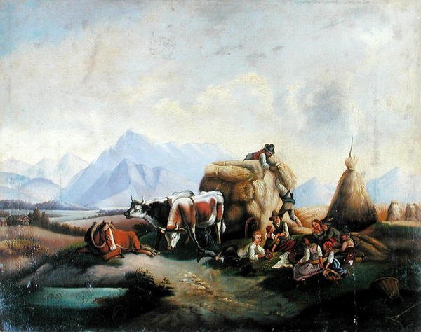 Sadonkorjuukohtaus Itävallassa, 1800-luvun puoliväli (öljy kankaalle) tekijältä Austrian School