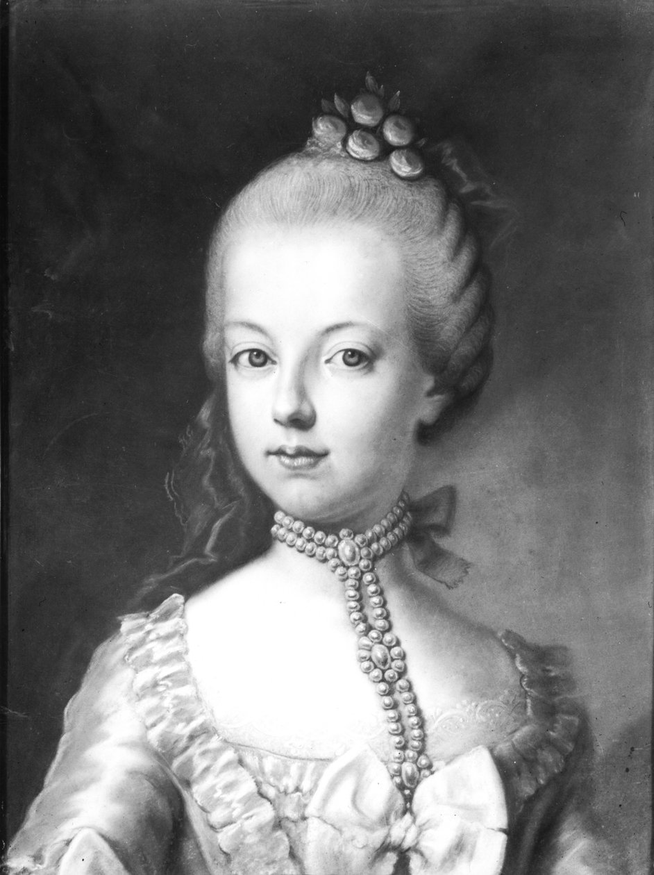 Habsburg-Lothringenin Marie-Antoinetten (1755-93) muotokuva, noin 1771 (pastelli paperille). tekijältä Austrian School