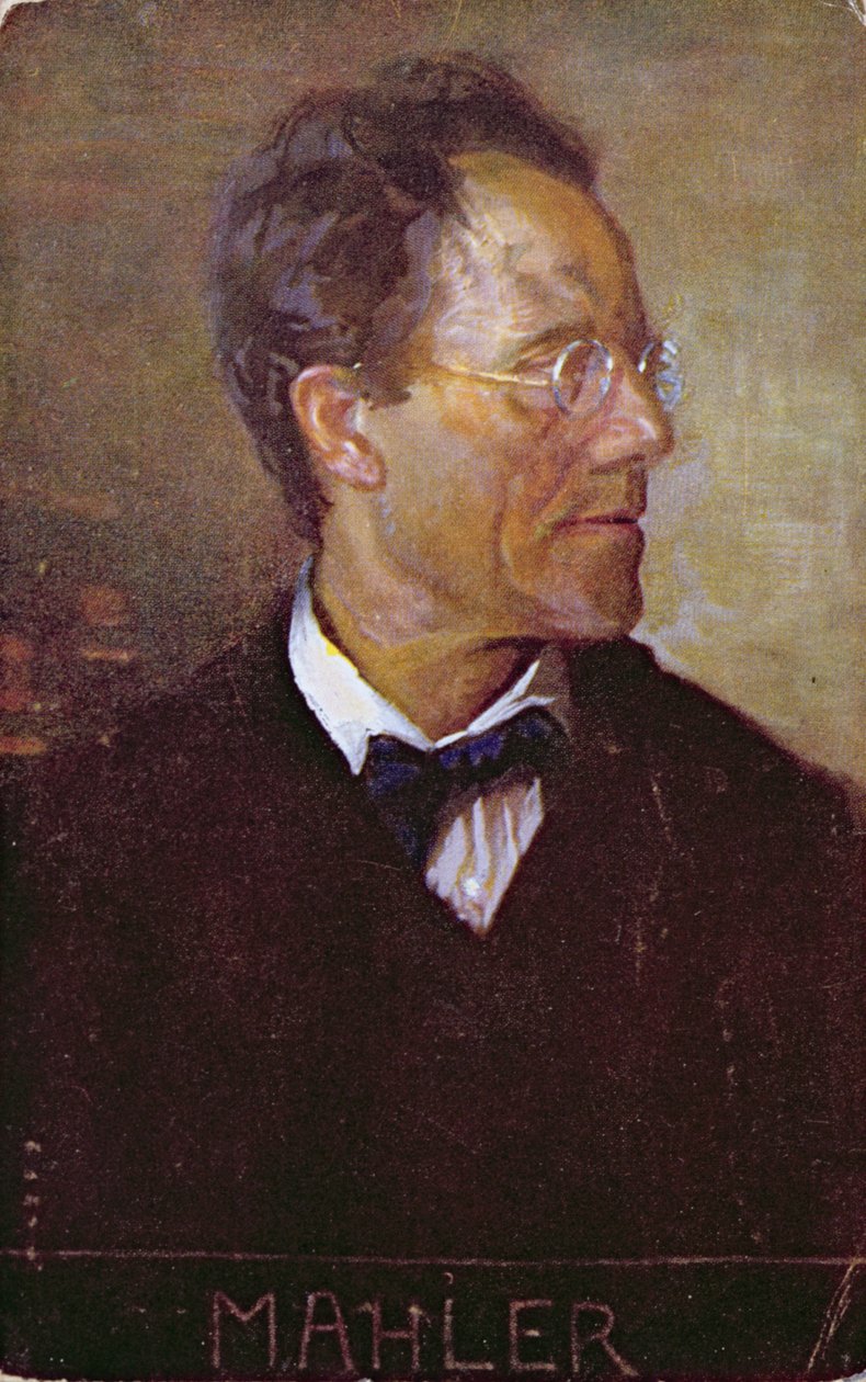 Postikortti, jossa Gustav Mahlerin (1860-1911) muotokuva, n. 1910 (värilitografia). tekijältä Austrian School