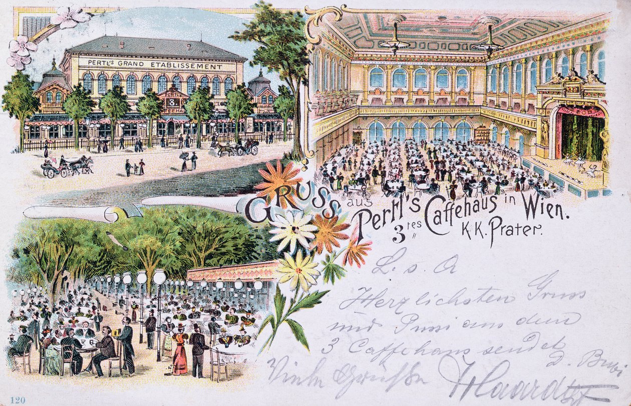 Postikortti Pertls Coffee Housesta Praterissa, Wienissä, 1901 tekijältä Austrian School