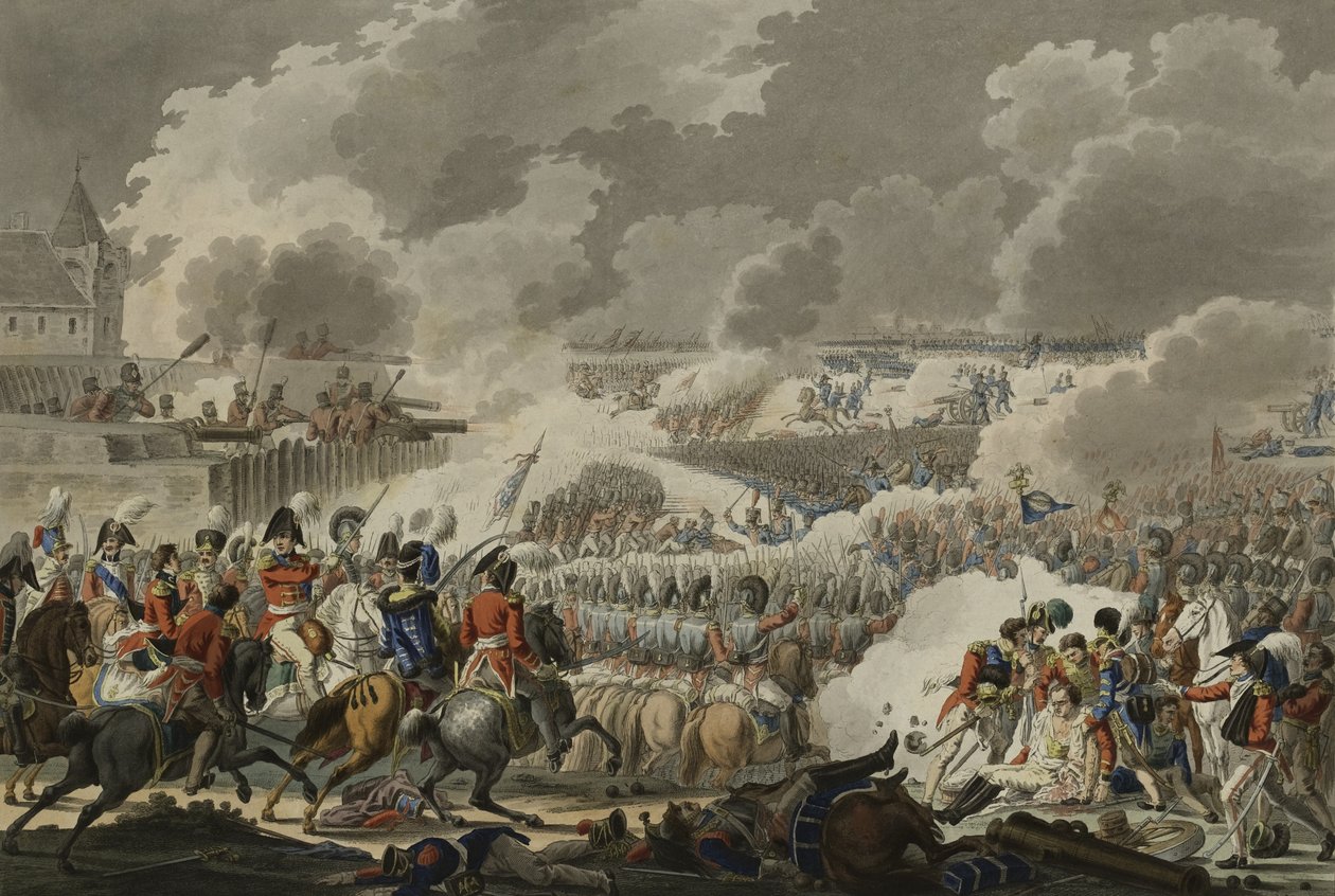 The Battle of Waterloon, 18. kesäkuuta 1815, julkaisija Artaria and Co, n. 1820 (värillinen etsaus) tekijältä Austrian School