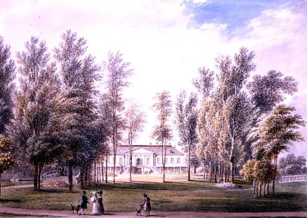 Näkymä maalaistalosta puistossa, noin 1815 (vesiväri paperille). tekijältä Austrian School
