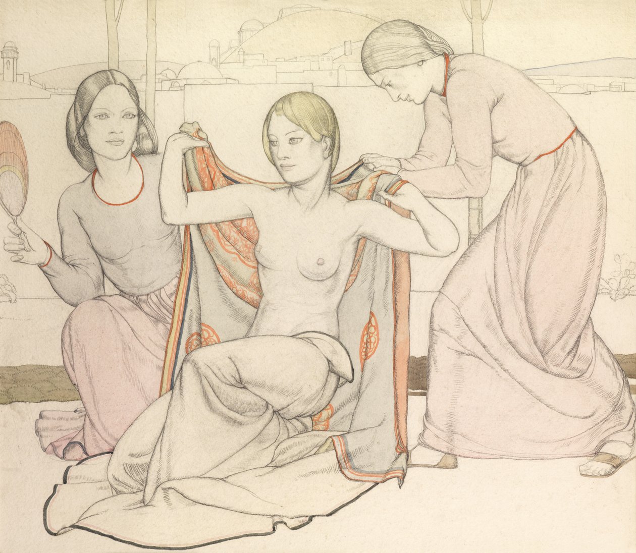 The Bathers (akvarelli ja kynä) tekijältä Averil Mary Burleigh
