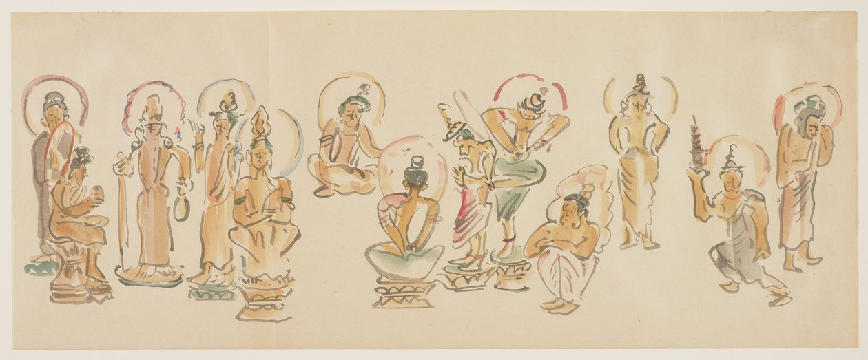 (Asakusa Kannon temppelin karikatyyrit C), n. 1900 tekijältä Awashima Kangestu