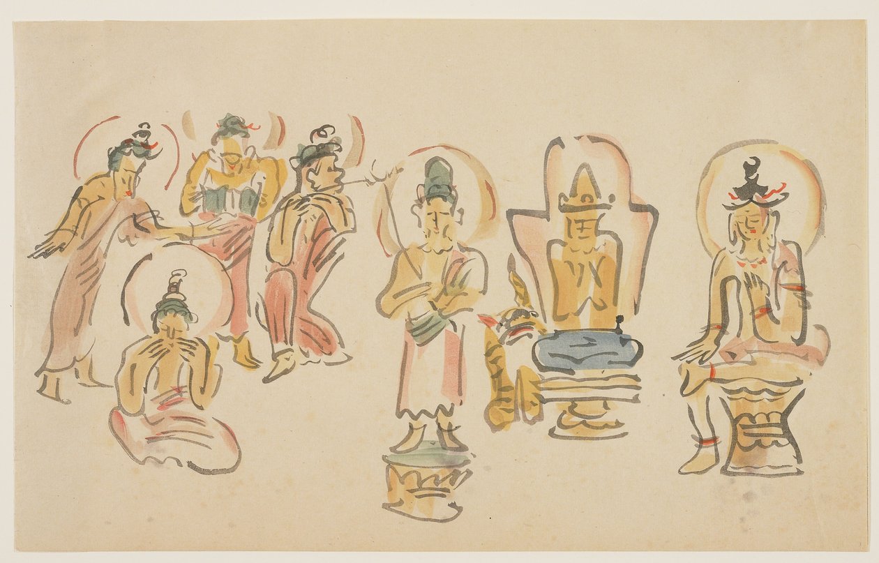(Asakusa Kannon temppelin karikatyyrit A), n. 1900 tekijältä Awashima Kangestu