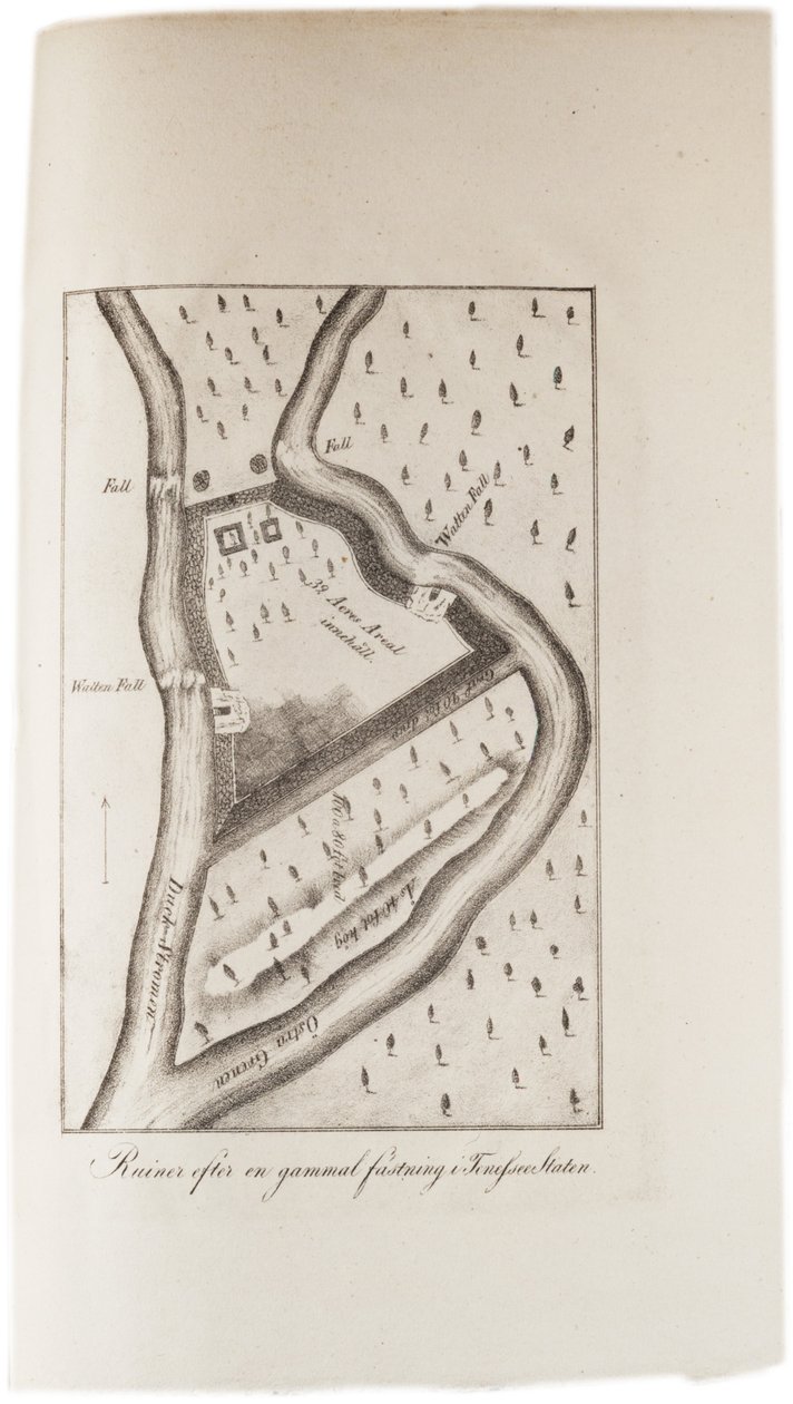 Vanhan linnoituksen rauniot Tennesseessä, Yhdysvaltojen atlaksesta vuodelta 1824. tekijältä Axel Leonhard Klinckowström