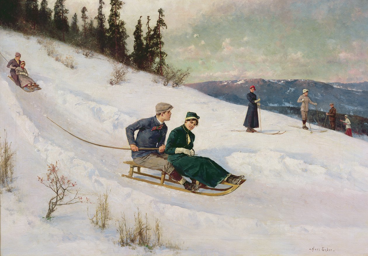 Kelkkailu ja hiihto (öljy kankaalle) tekijältä Axel Hjalmar Ender