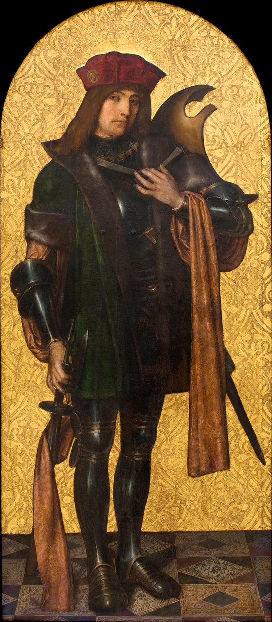 Saint Candide (Xander) (Saint Candidus) tai soturipyhimys (joskus samaistetaan Saint Georgeen) - Aine (Ayne) Brun (Hans Brun tai Lucius Brun) maalaus (aktiivinen 1500-luku) Öljy puulle 1502-1507 Museu Nacional d