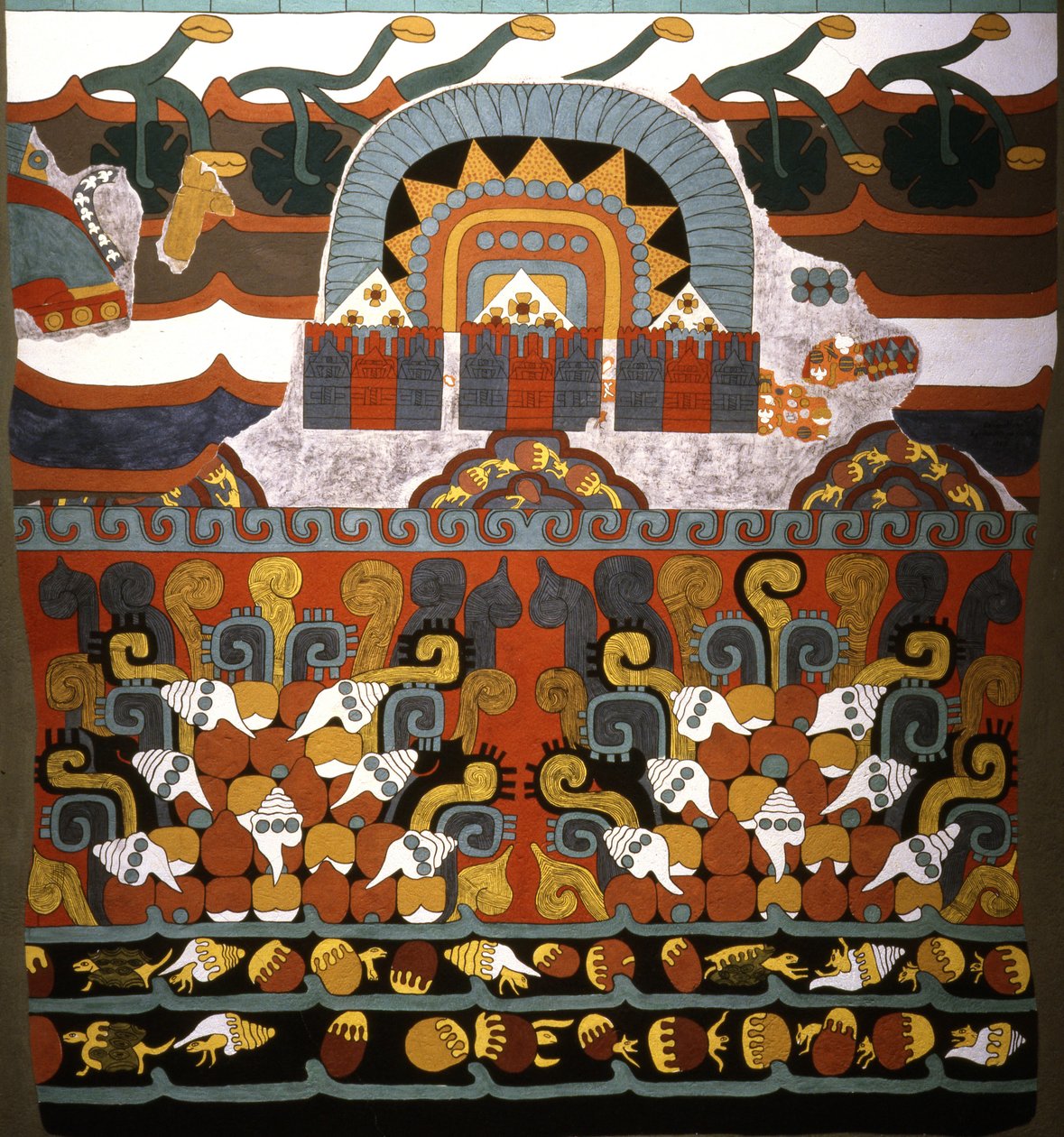 Tlalocanilainen seinämaalaus Teotihuacanista, varhaisklassismin aikakaudelta tekijältä Aztec