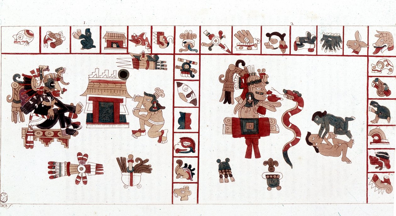 Atsteekkien jumala Cihuacohuatl esitettiin hieroglyfikäsikirjoituksessa, kuvakkeissa. tekijältä Aztec Aztec