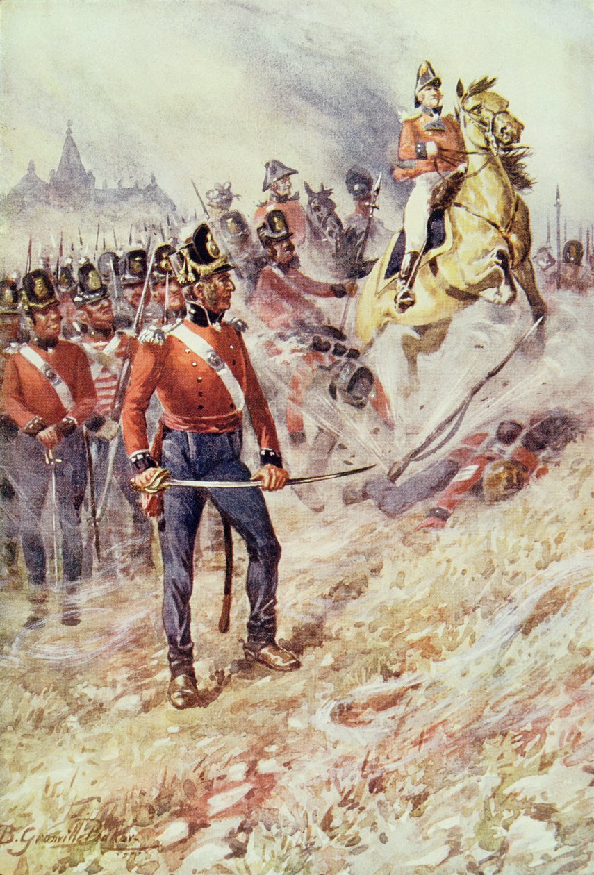 Sir John Moore (1761-1809) Corunnassa 16. tammikuuta 1809 Sir Evelyn Woodin (1838-1919) toimittamasta "British Battles on Land and Sea" -julkaisusta, joka julkaistiin ensimmäisen kerran 1915. tekijältä B. Granville Baker