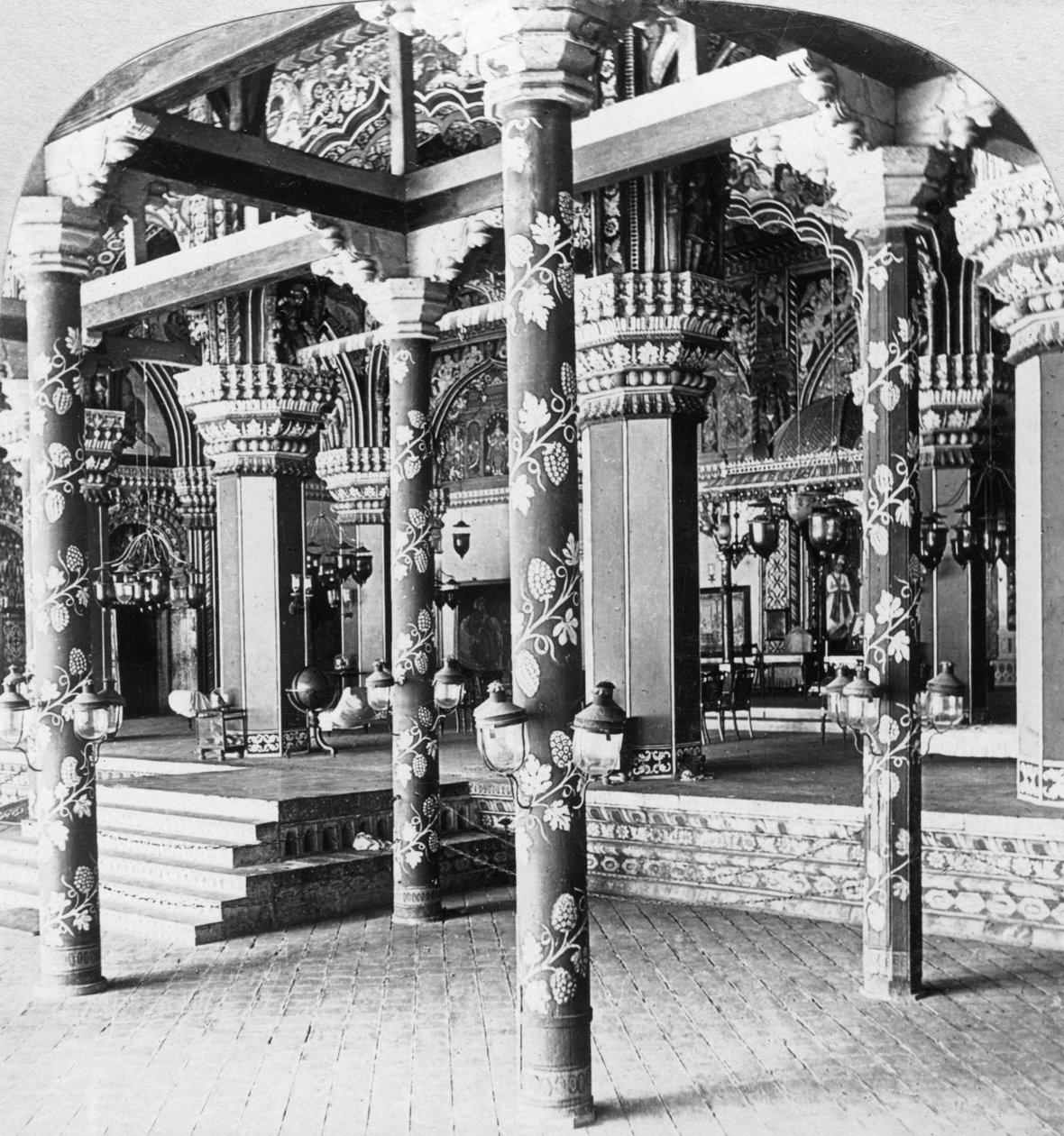 Mahratta durbar -sali, Tanjoren prinsessan palatsi, Tanjore Thanjavur, Intia, 1901. tekijältä B. L. Singley