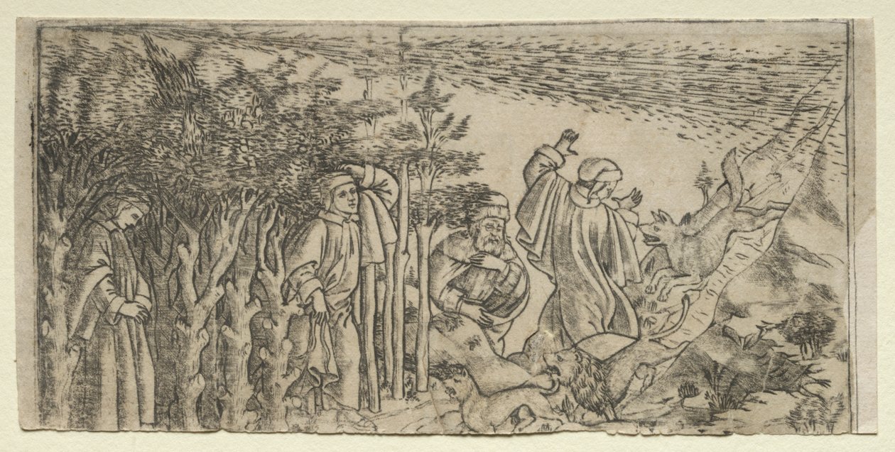 Dante Lost in the Wood: Pakeneminen ja Vergiliuksen tapaaminen, Canto I tekijältä Baccio Baldini