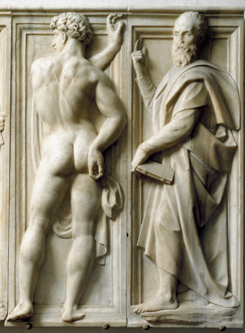 Profeetta ja Ignudo Matala marmorireliefi, kirjoittanut Baccio Bandinelli (1493-1560) tekijältä Baccio Bandinelli