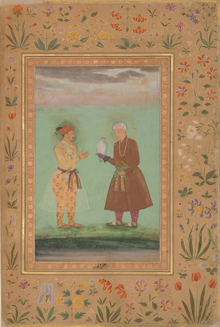 Jahangir ja hänen isänsä, Akbar, Folio Shah Jahan -albumista, toisinto: n. 1630 tekijältä Balchand