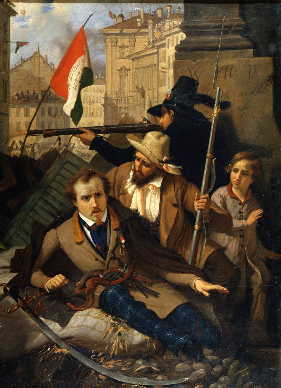 Risorgimento: Milanon viisi päivää (Cinque giornate di Milano) (18.-22. maaliskuuta 1848): tämä on yksi ensimmäisistä jaksoista vuoden 1848 vallankumouksista (osa Italian ensimmäistä itsenäisyyssotaa), jossa Milano nousi. väestö kapinallista vastaan tekijältä Baldassare Verazzi