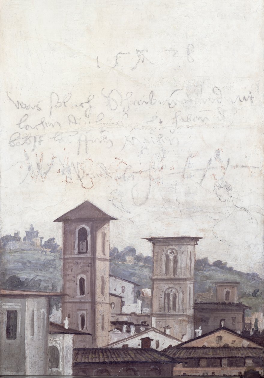 "Sala delle Prospettive" (Perspektiivisali) -yksityiskohta, joka esittää näkymää Roomaan, 1518-1919 tekijältä Baldassarre Peruzzi