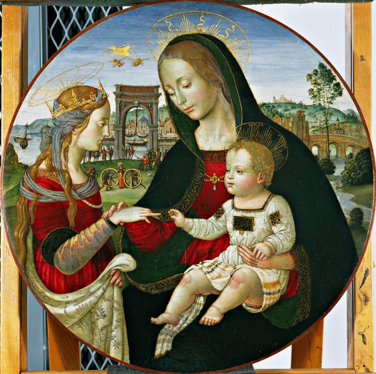 Pyhän Katariinan mystinen häät, 1502-03 (tempera ja öljy paneelissa) tekijältä Baldassarre Peruzzi
