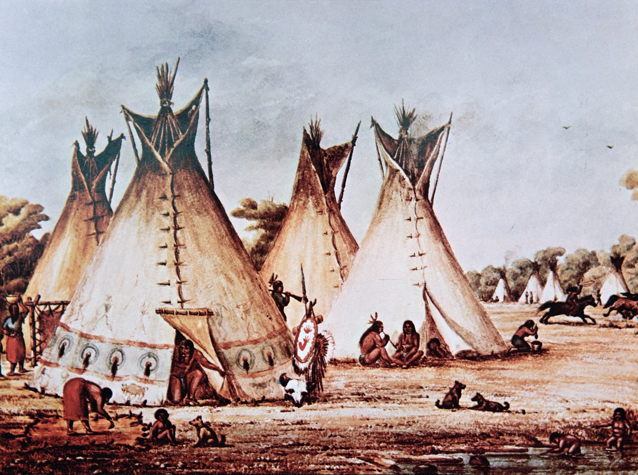 Kiowa-heimon kylä (öljy kankaalle) tekijältä Baldwin Mollhausen