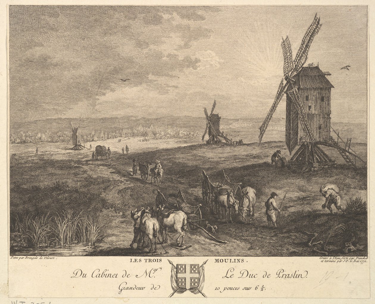 Kolme tuulimyllyä Les Trois Moulins maalauksen jälkeen Duc de P...n kokoelmassa, 1772 tekijältä Balthasar Anton Dunker