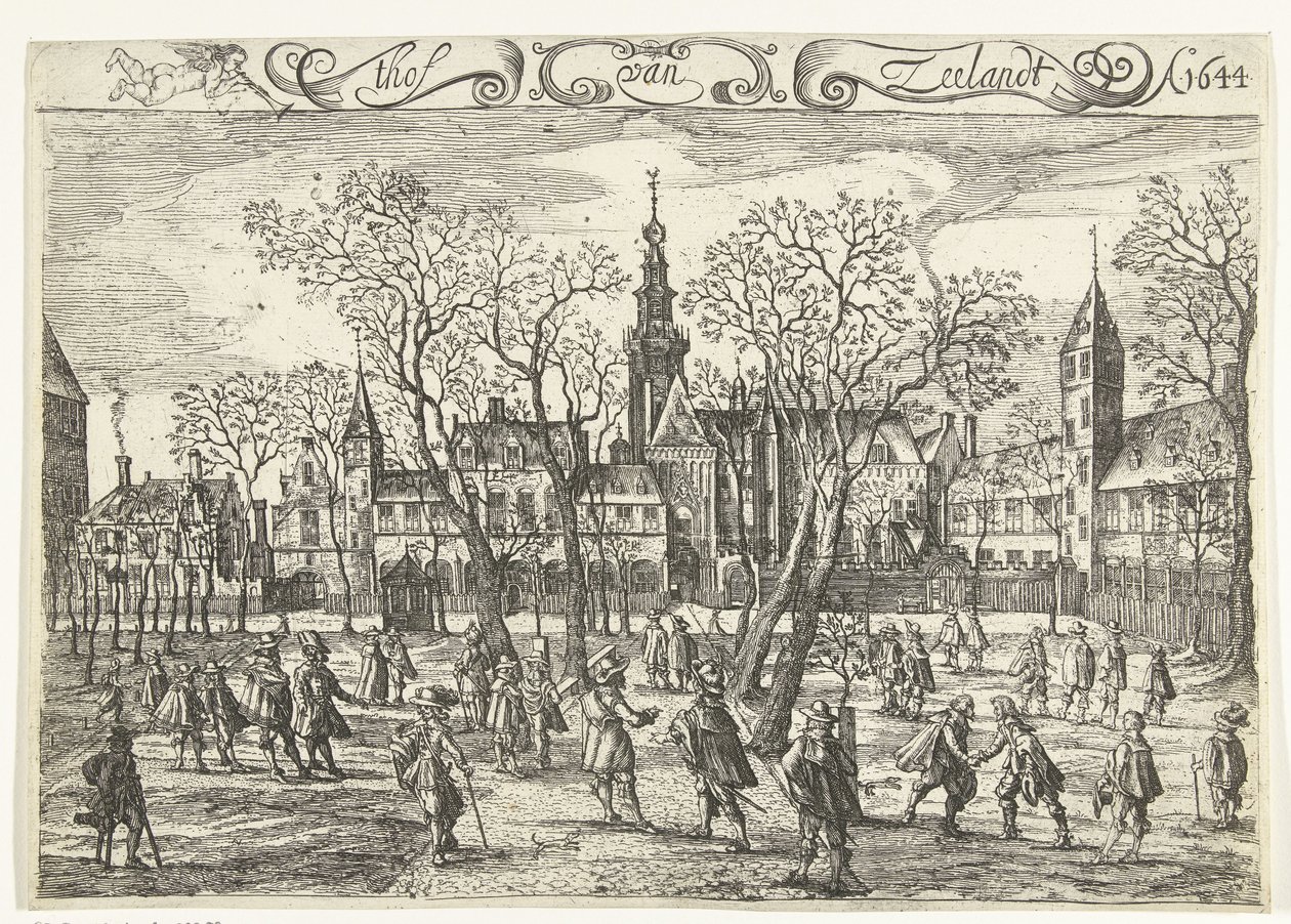 Zeelandin tuomioistuin Middelburgissa, 1644 thof van Zeelandt Ao. 1644 (otsikko esineessä) tekijältä Balthasar Florisz. van Berckenrode