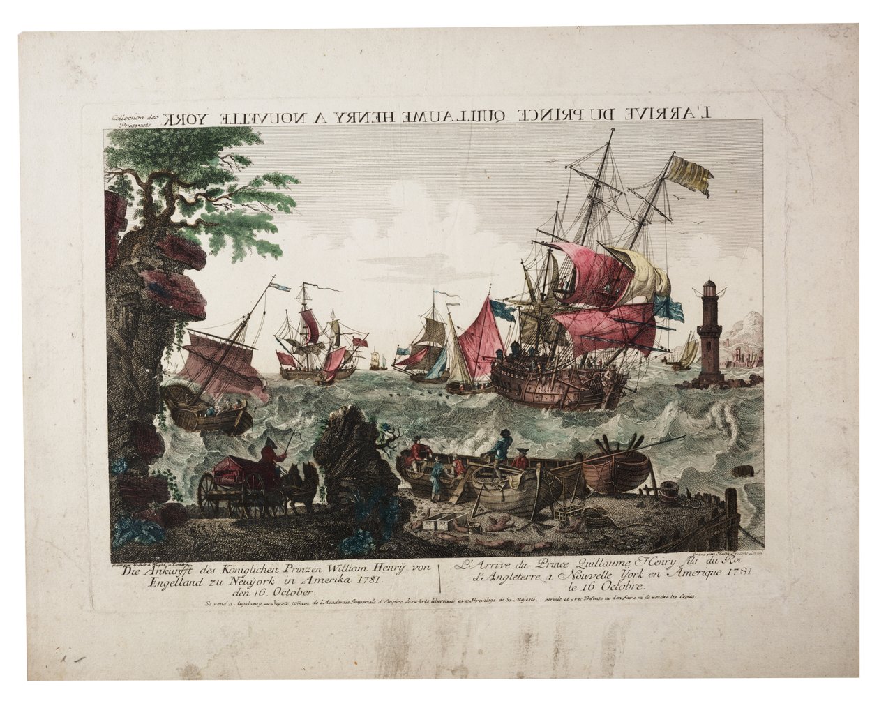 Prinssi William Henryn saapuminen New Yorkiin, n. 1781 (käsinvärinen kaiverrus) tekijältä Balthasar Friedrich Leizel