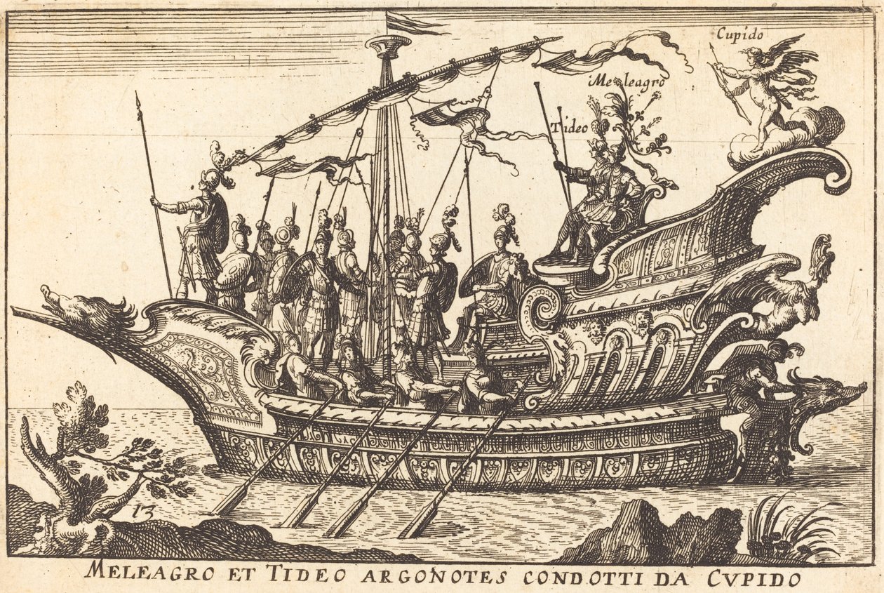 Meleager ja Tydeus johtivat argonautit Cupidoon tekijältä Balthasar Moncornet after Remigio Cantagallina