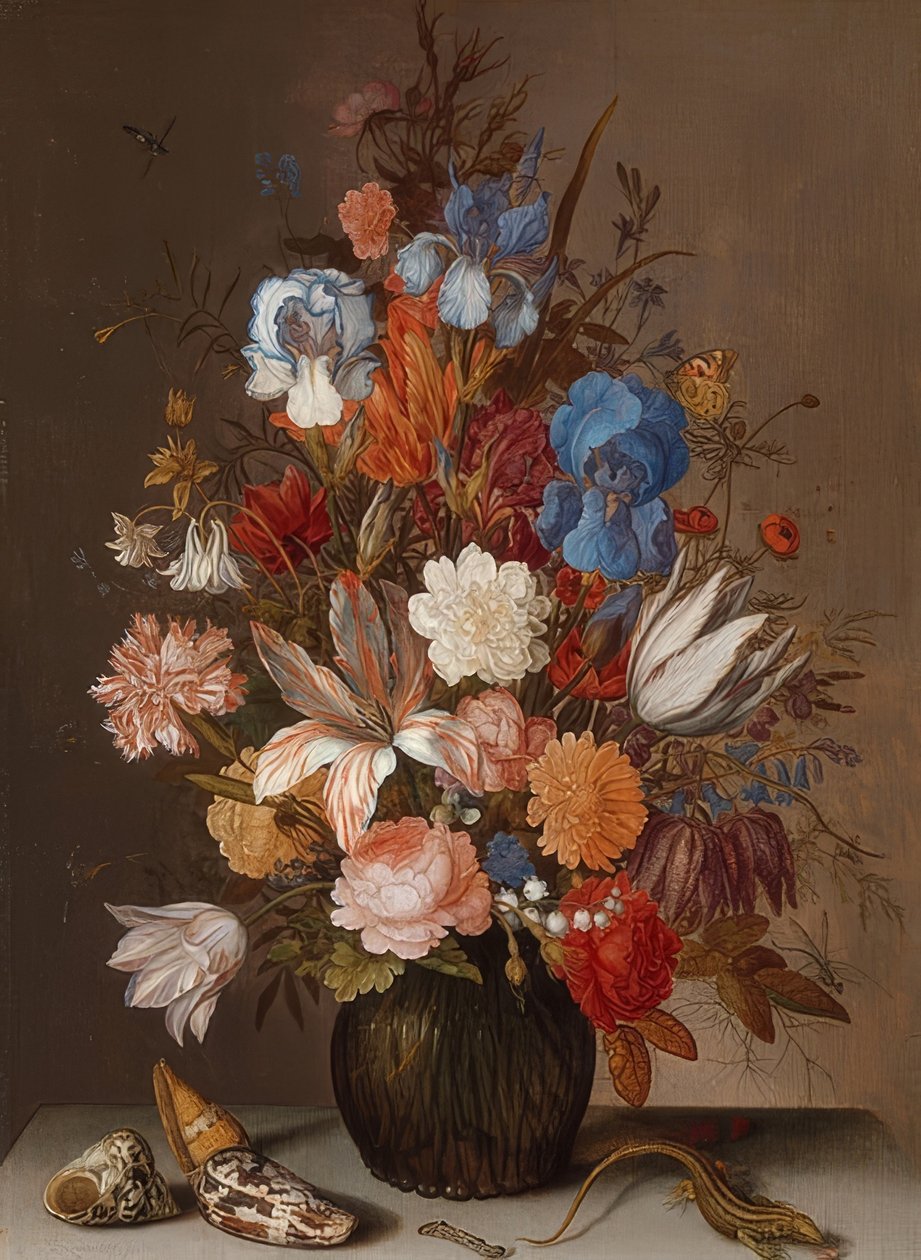 Asetelma kukkien kanssa. Noin 1625-30 tekijältä Balthasar van der Ast