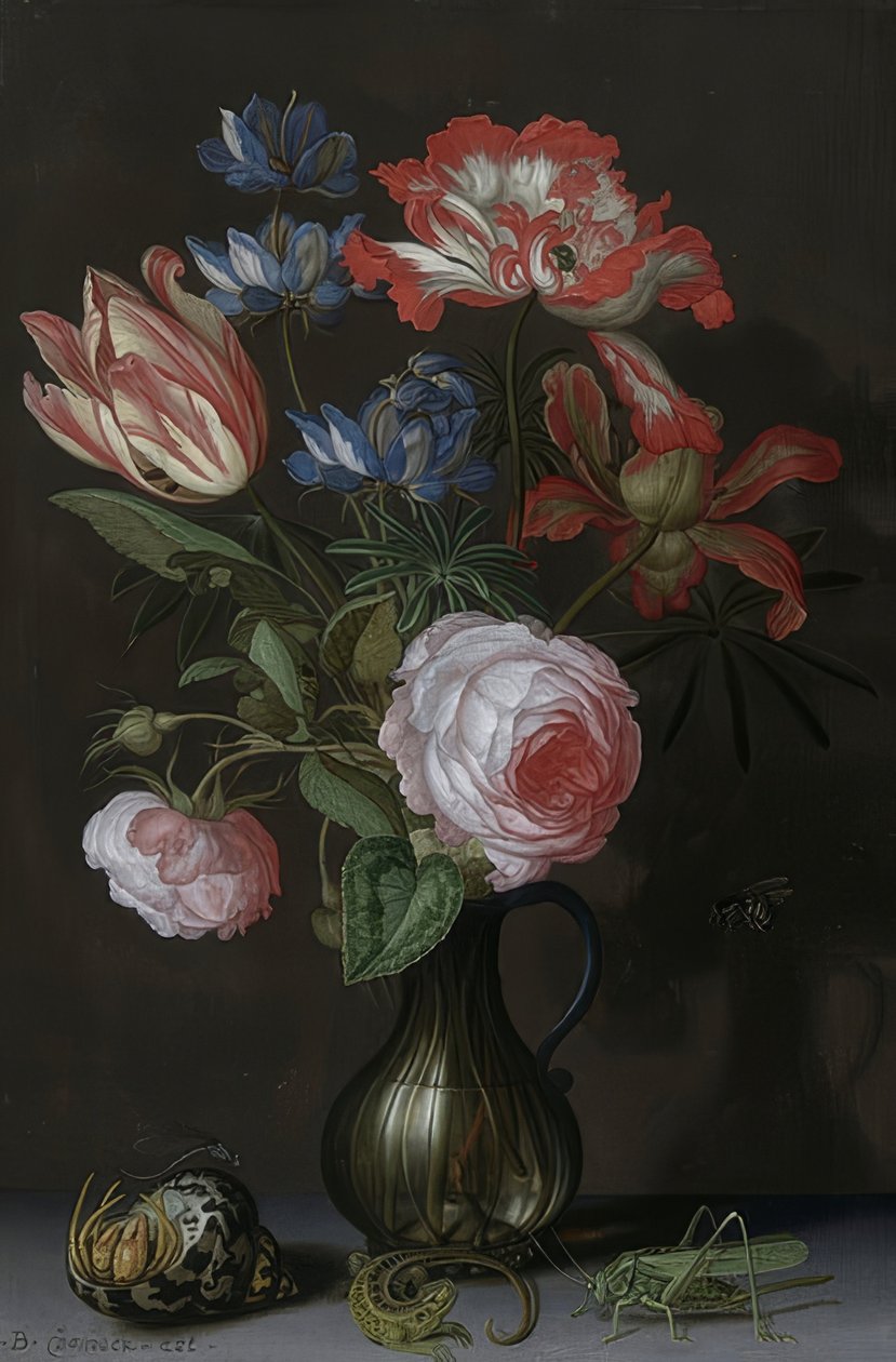 Asetelma kukkien kanssa. Noin 1630 tekijältä Balthasar van der Ast