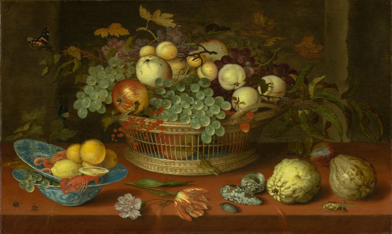 Asetelma hedelmäkorin kanssa, 1622 tekijältä Balthasar van der Ast