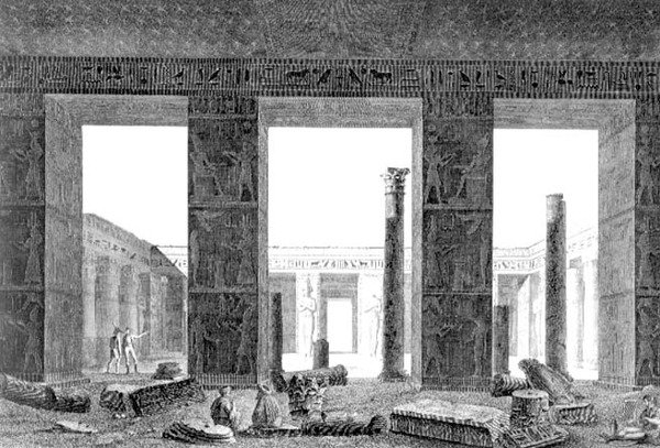 Sisäkuva palatsin peristylestä, Medynet-Abon, Thebes, levy 14 osasta 