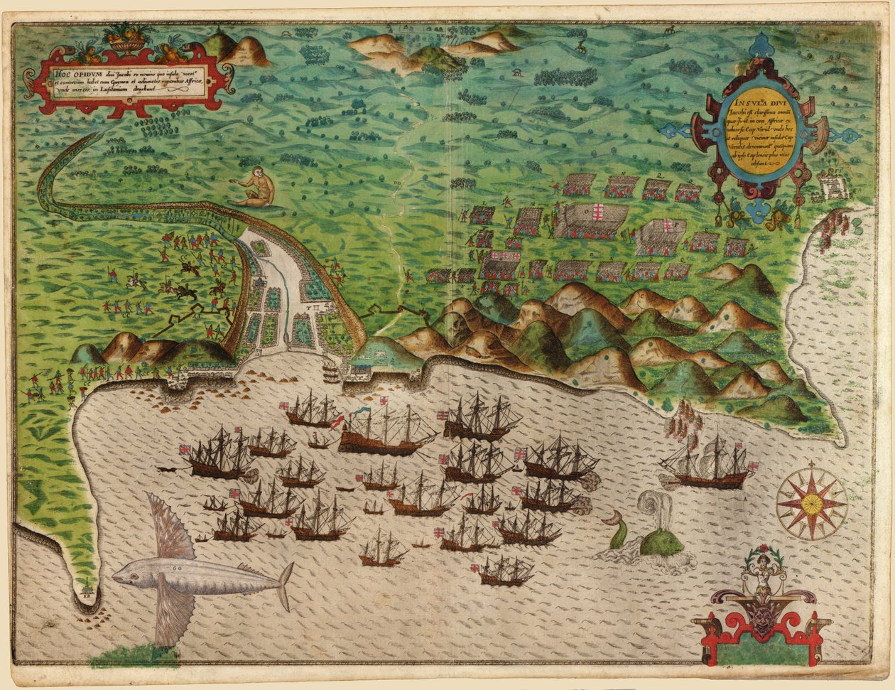 Santiagon vangitseminen Kap Verdellä, 1585 tekijältä Baptista Boazio