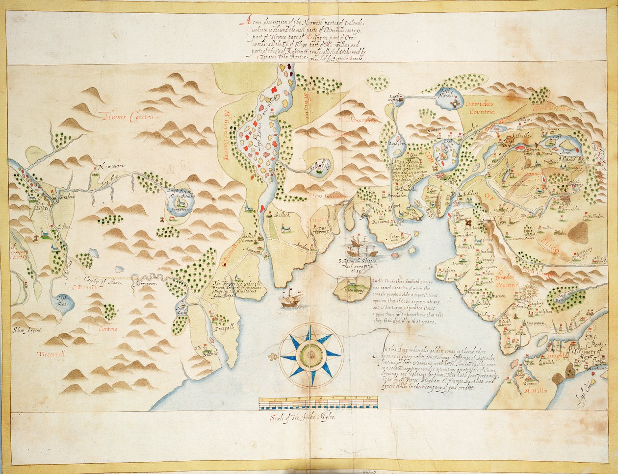Donegalin ja Sligon lahdet, Irlanti, noin 1600 (pellava, paperi). tekijältä Baptista Boazio