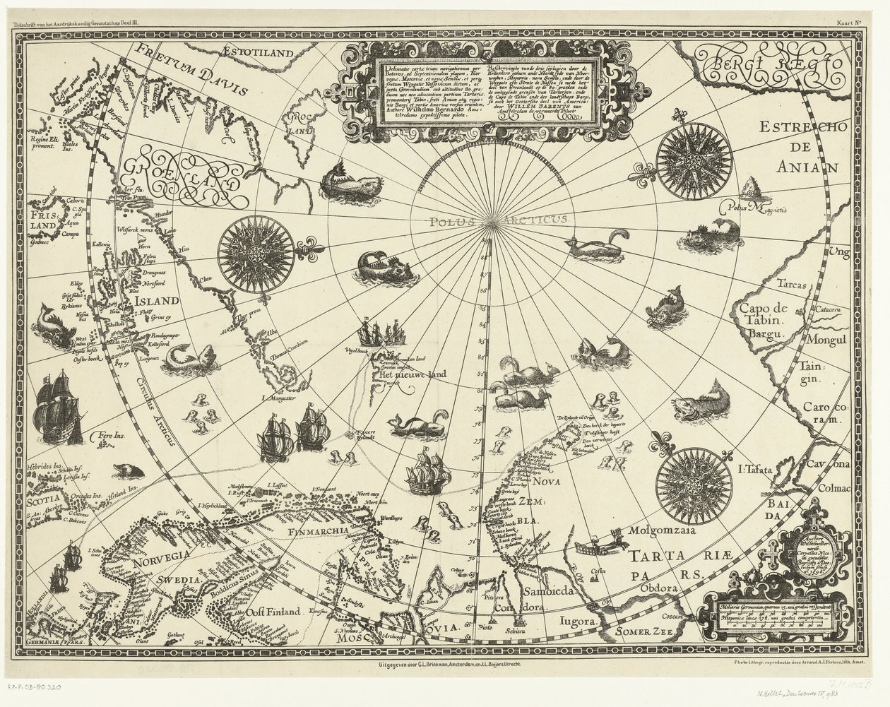 Kartta napapiirin maista hollantilaisten kolmella matkalla vuonna 1598 tekijältä Baptista van (after) Doetechum