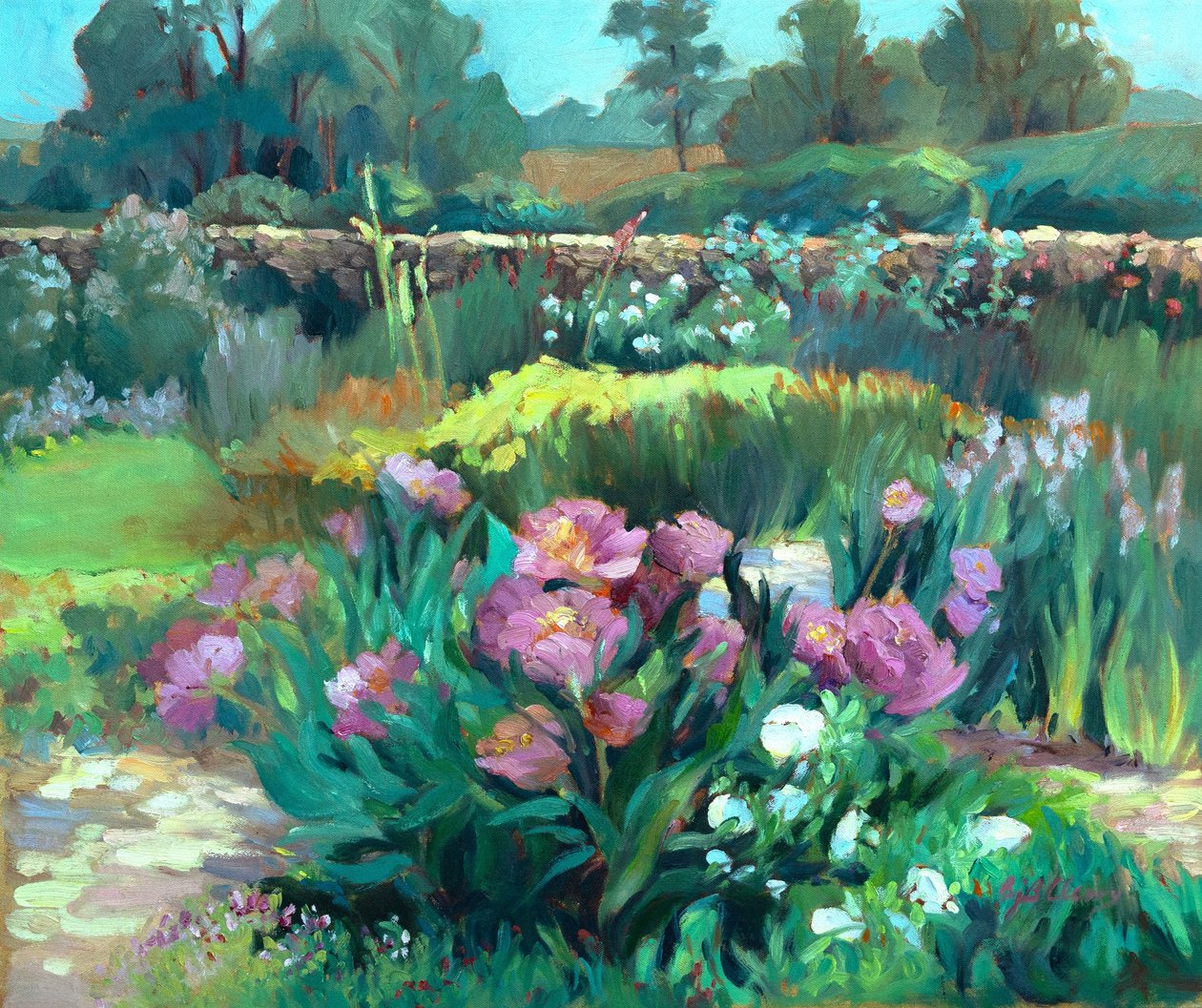 Puutarhapionit, n.1990-2000 (öljy kankaalle) tekijältä Barbara Cleary