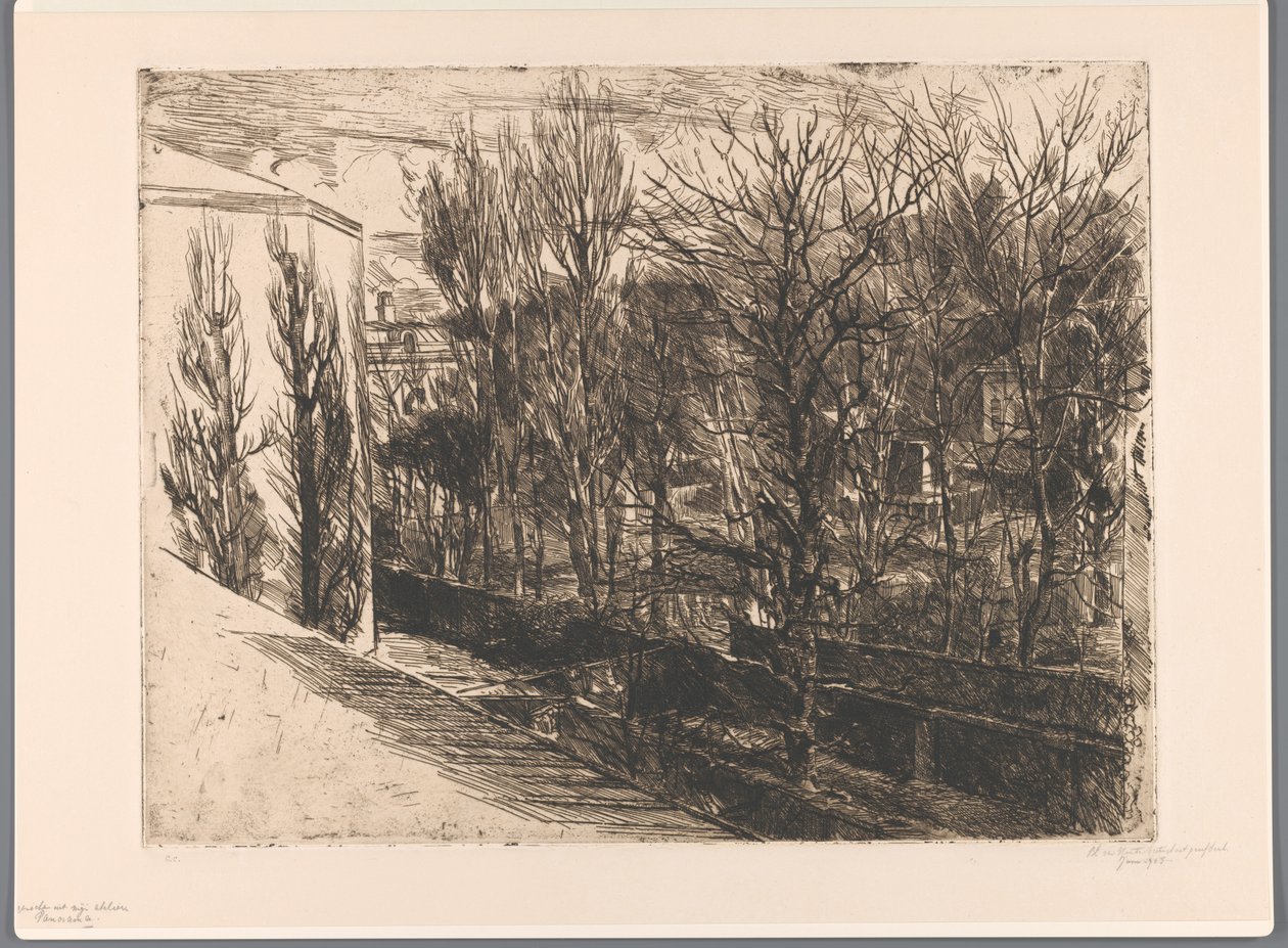 Näkymä studioltani (alkuperäinen nimi esineessä) Panoraama (otsikko esineessä) tekijältä Barbara Elisabeth van Houten (signed by artist)