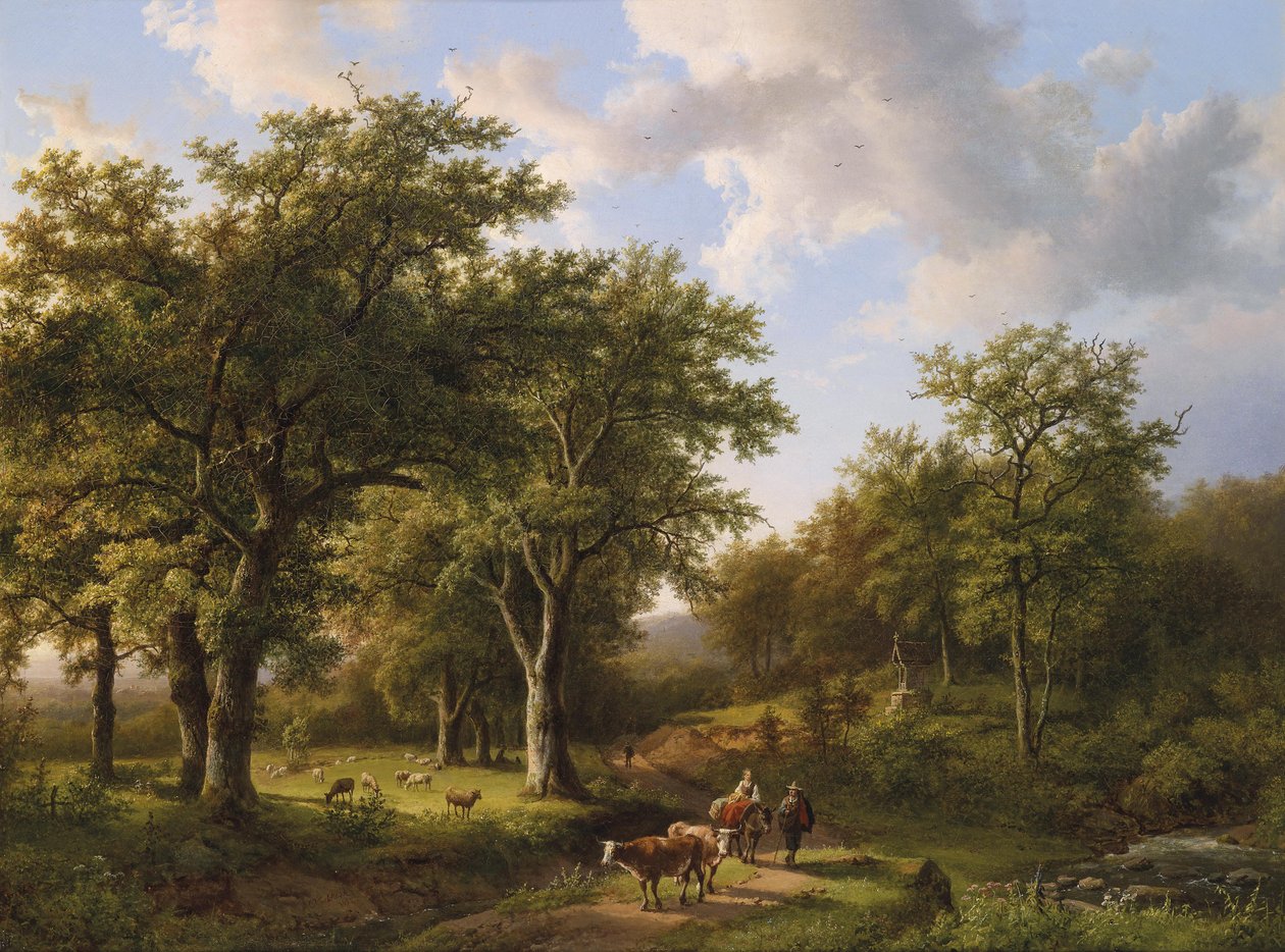 Waldlandschaft mit Hirten und Vieh tekijältä Barend Cornelis Koekkoek