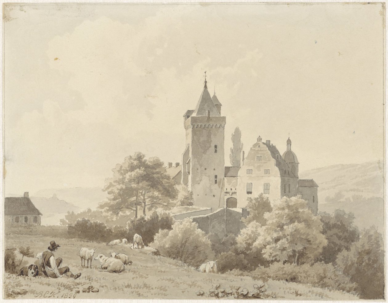 Lepopaimen Schloss Lansbergissä tekijältä Barend Cornelis Koekkoek