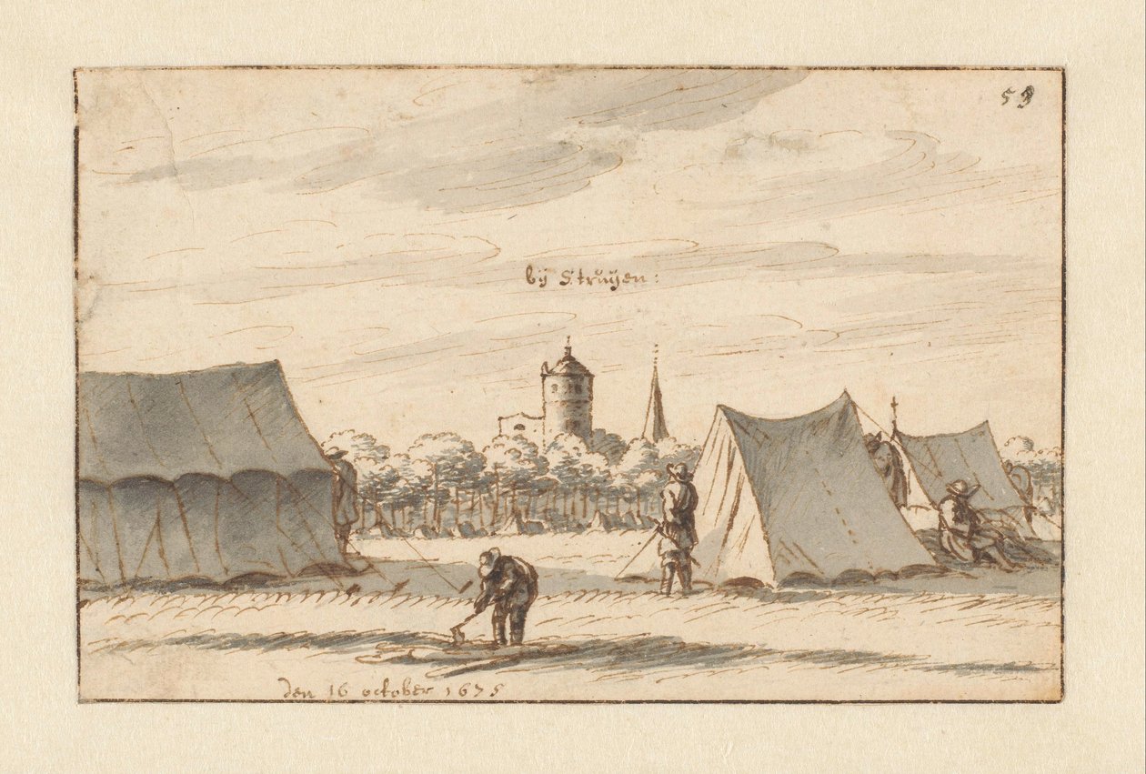 Willem III:n armeijan leirintäalue lähellä Sint-Truidenia Limburgissa tekijältä Barend Klotz (attributed to)