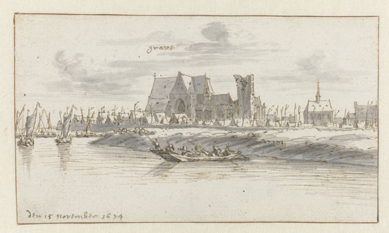Näkymä Grave, Pohjois-Brabant tekijältä Barend Klotz (attributed to)