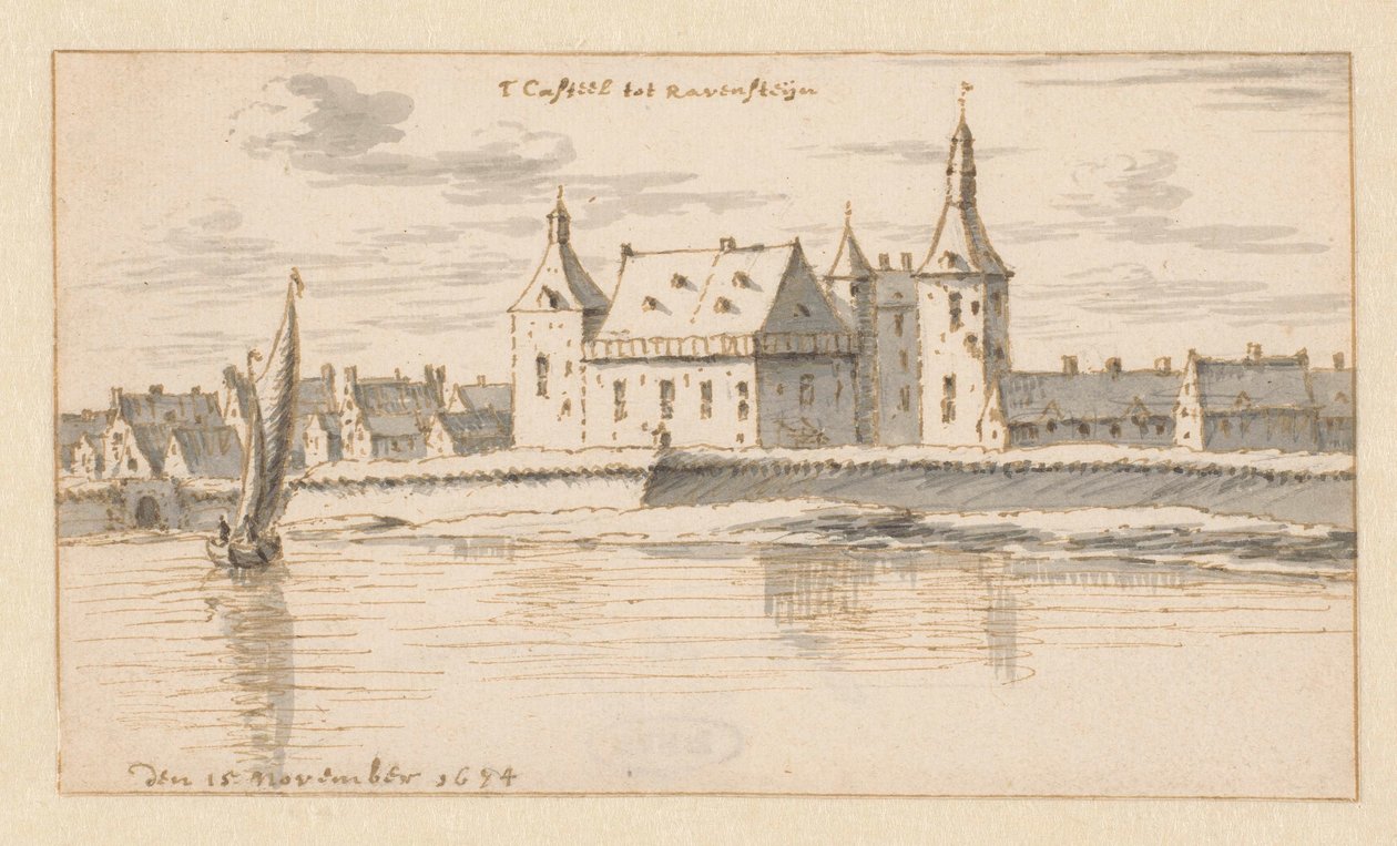 Näkymä Ravensteinin linnalle, Pohjois-Brabantissa tekijältä Barend Klotz (attributed to)