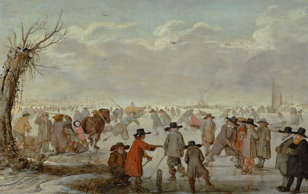 Pelit jäällä 1654 (Öljy paneelille) tekijältä Barent Avercamp