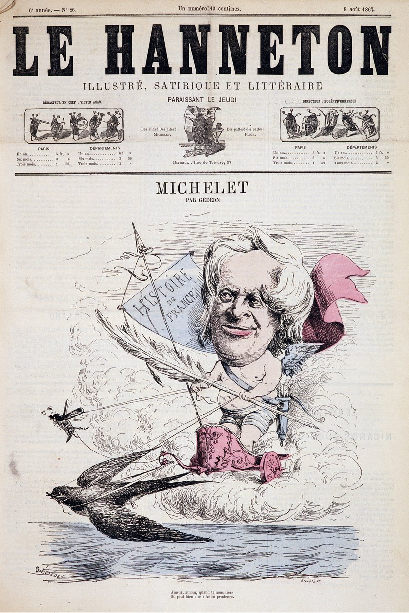 Sarjakuva Jules Michelet - Gedeon elokuvassa "" Le Hanneton"" 8.8.1867 tekijältä Baril Gedeon
