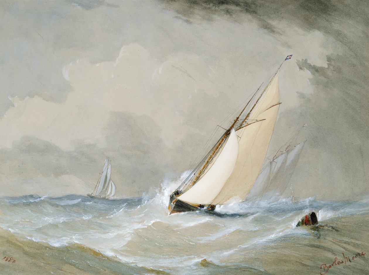 Miranda työskentelee Weilingenin kevyestä laivasta kovassa tuulessa - Oostende 1880 tekijältä Barlow Moore