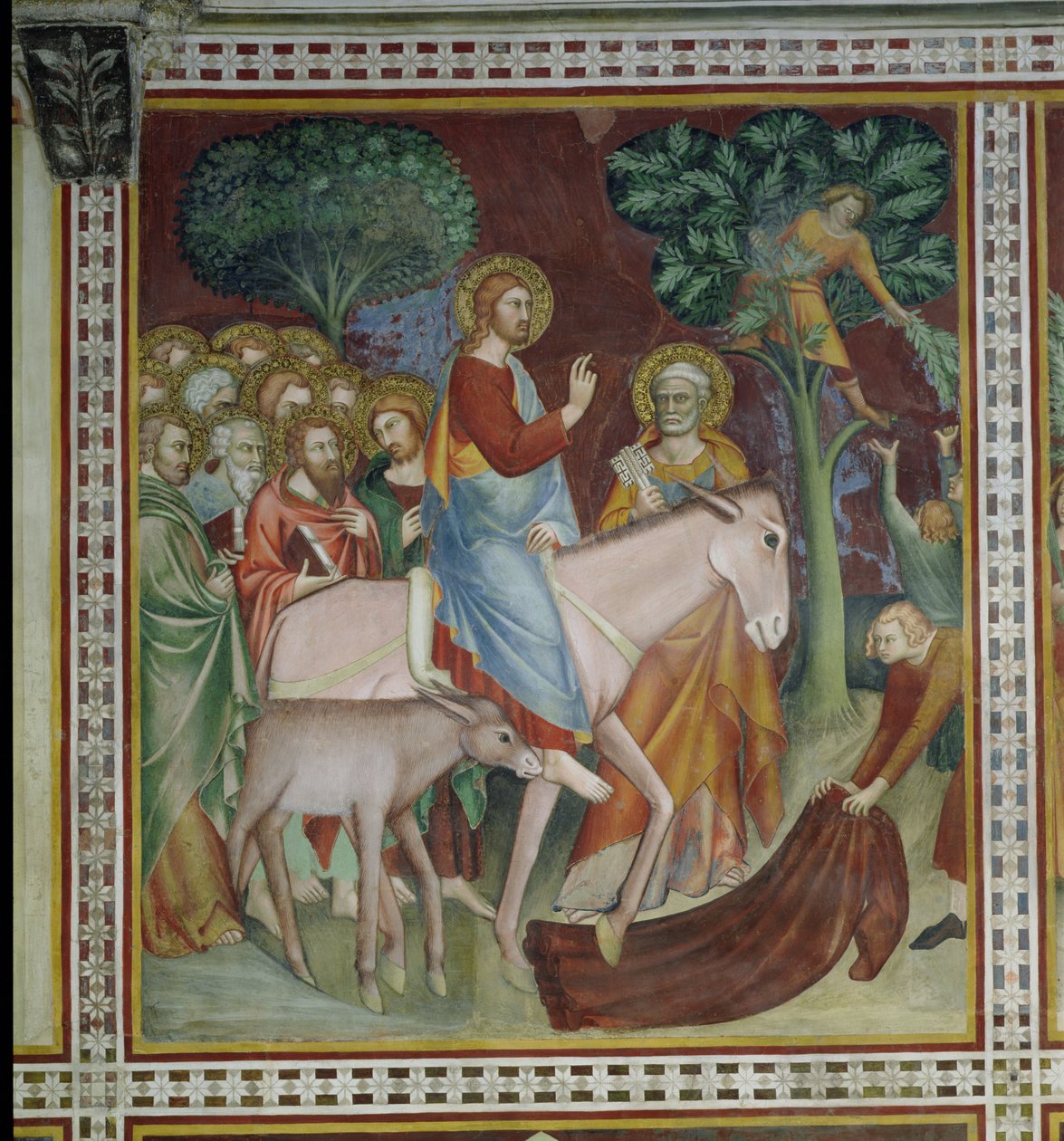 Kristuksen tulo Jerusalemiin, sarjasta kohtauksia Uudesta testamentista tekijältä Barna da Siena