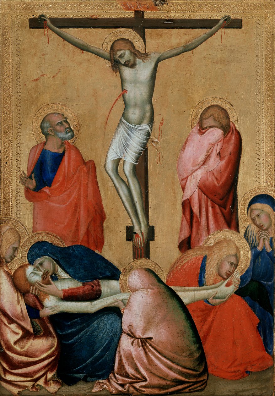 Ristiinnaulitseminen ja valitus, 1300-luku tekijältä Barna da Siena