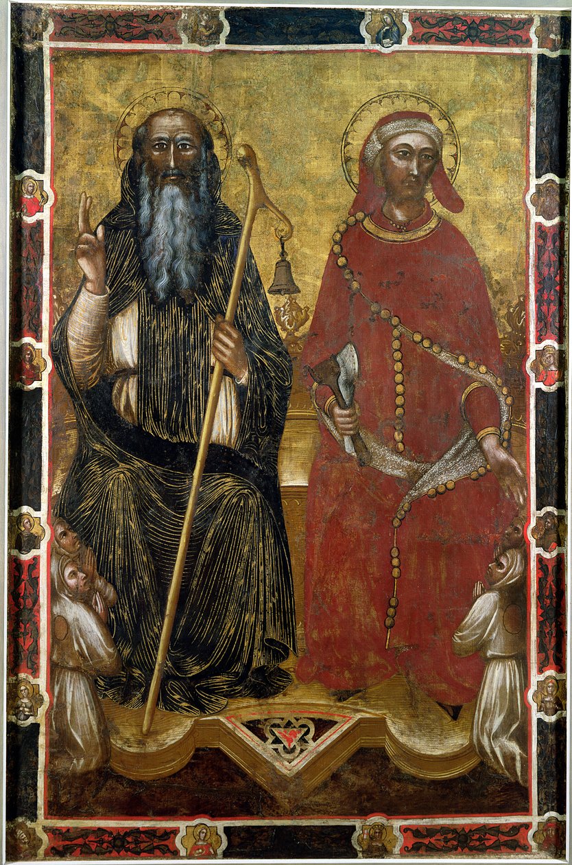 Saints Anthony Abbot ja Eligius - Maalattu kulkuebanneri tekijältä Barnaba da Modena